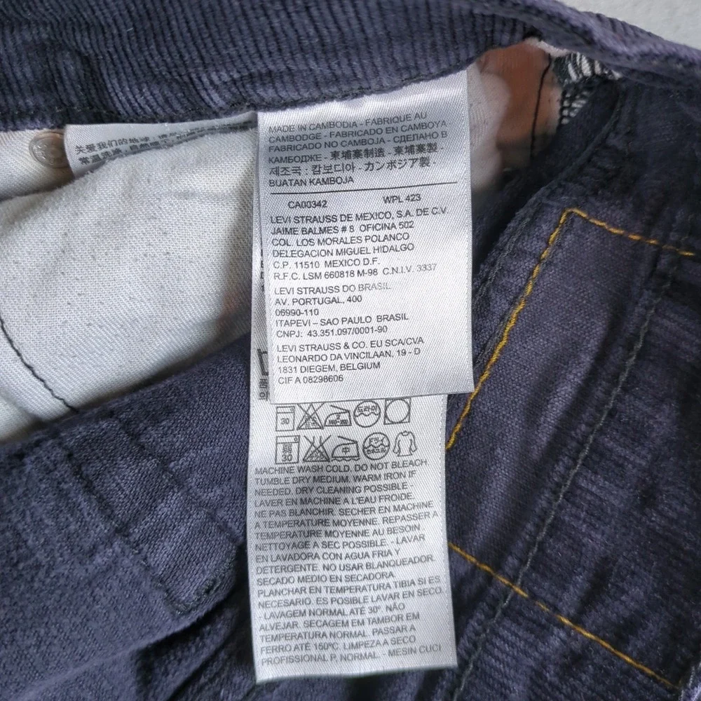 Levis 514 Corduroy Pants Mens 29x28 Blue Straight Fit Zip Fly Stretch White Tab